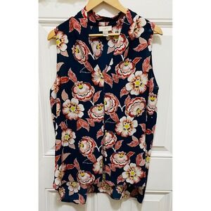 LOFT Outlet XL Sleeveless Floral Print Top‎ Blouse Navy Red White